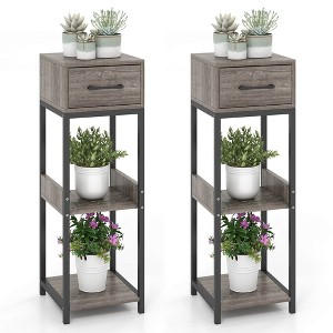 Costway 1/2 Pack 3 Tier Indoor Tall Plant Stand with Drawer Anti-tipping Devices Display Shelf - 1 of 4