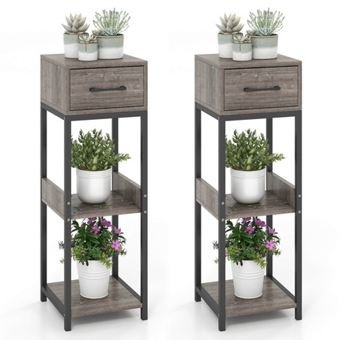 Costway 1/2 Pack 3 Tier Indoor Tall Plant Stand with Drawer Anti-tipping Devices Display Shelf - image 1 of 4