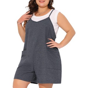 Agnes Orinda Women's Plus Size Sleeveless Round Neck with Pocket Spaghetti Strap Short Rompers - 1 of 4