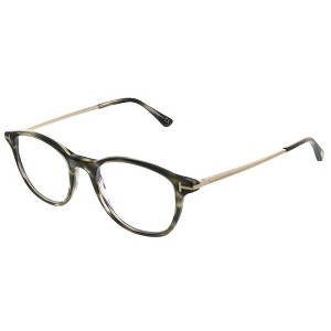 Tom Ford Blue Block Soft Rounded FT 5553-B 056 Unisex Round Eyeglasses Shiny Striped Black Grey 50mm - 1 of 3