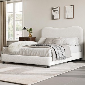 Bed Frame for Kids with Velvet Upholstered Headboard, Cute Low Profile Platform Bed for Girls and Boys, No Box Spring Needed - 1 of 4