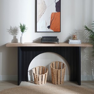 HDZNVF Modern Minimalist Console Table with Black Arch Base and Natural Wood Top - 1 of 4