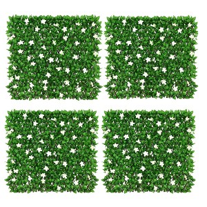 Tangkula 4PCS Expandable Fence Privacy Screen Decorative Faux Ivy Panel w/ White Flowers - 1 of 4