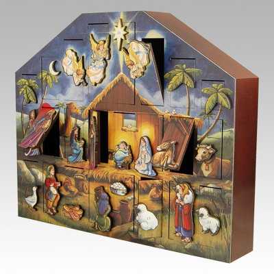 Byers Choice 18.25" Traditional Christmas Nativity Scene Heriloom Wooden Advent Calendar