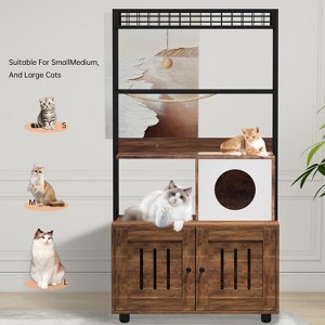 Litter Box Enclosure with Storage Shelves, 2-in-1 Cat Furniture Cabinet with Condo & Hammock, Hidden Cat House for Indoor Use - 1 of 4