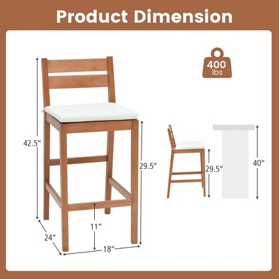Natural Eucalyptus Wood Outdoor Bar Stools with Off-White Cushions, Set of 2