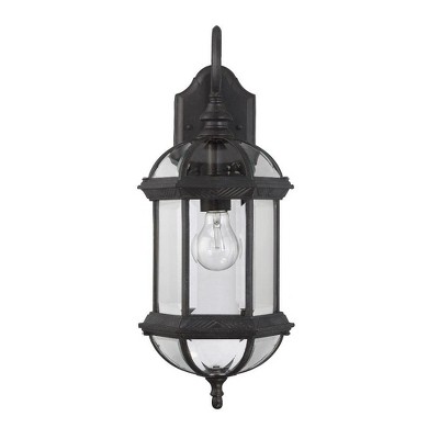 Textured Black and Clear Glass Outdoor Wall Lantern