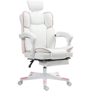 QingMoon Modern Gaming Office Chair, PU Leather Desk Chair, Ergonomic Computer Chair, with Reclining Function and Footrest for Home - 1 of 4