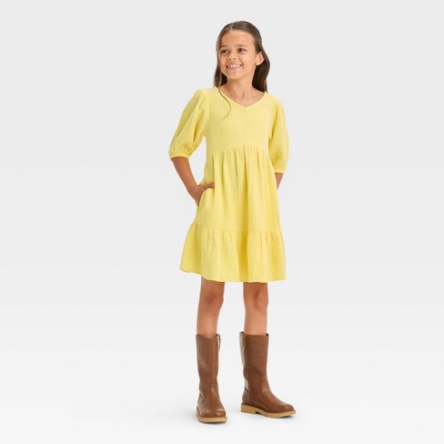 Girls' Short Sleeve Gauze Dress - Cat & Jack™ Yellow Xl : Target