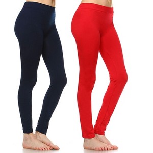 Women's Pack of 2 Solid Leggings - One Size Fits Most - White Mark - 1 of 1
