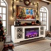Modern Farmhouse TV Stand for 80 Inch TV, Wood Entertainment Center with 36" Electric Fireplace, LED Lights, Storage Media Console for Living Room - 3 of 4