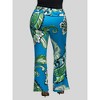 24seven Comfort Apparel Plus Size Teal Paisley Print Bell Bottom Foldover Waist Pants - 3 of 4