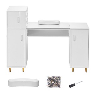 VEVOR Manicure Table, Glass Top Nail Desk, Makeup Dressing Nail Station with Storage Cabinets, Acetone-Resistant Nail Tech Table - 1 of 4