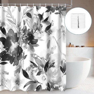 LunaLulinlk Black Floral Fabric Shower Curtain