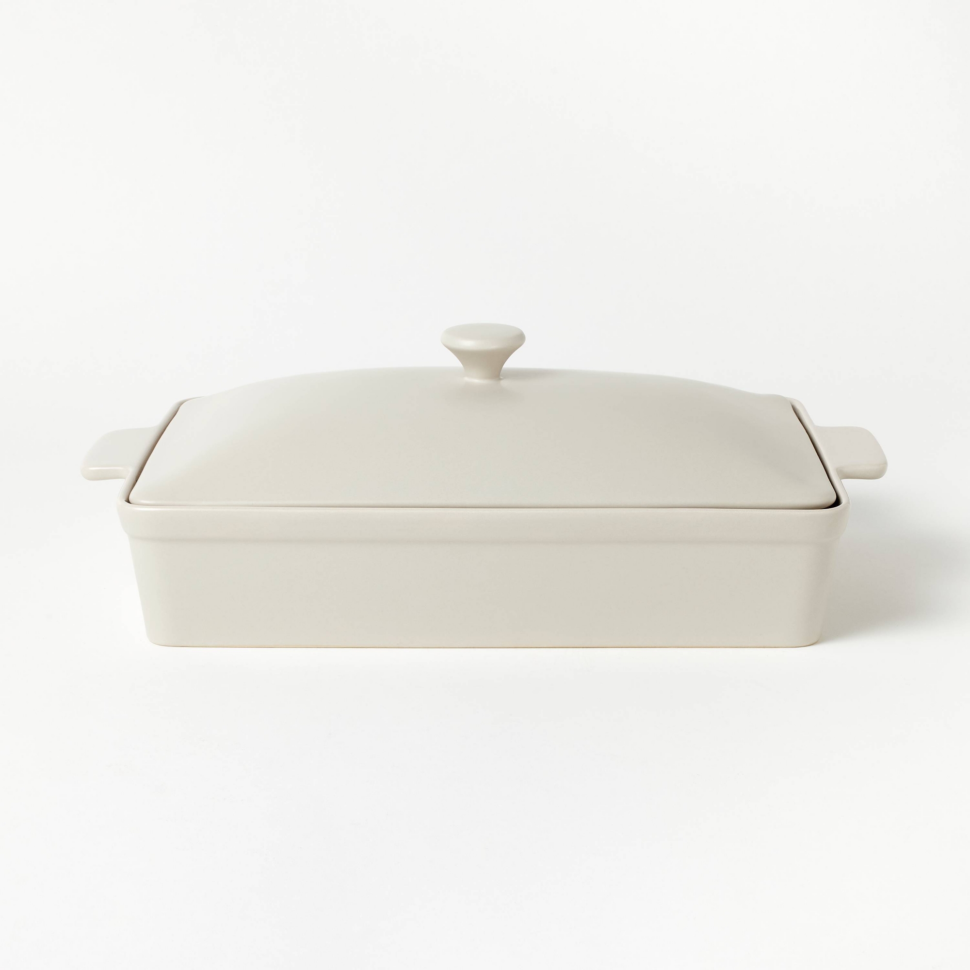 4qt Stoneware Rectangle Baking Dish with Lid Light Gray - Figmint™