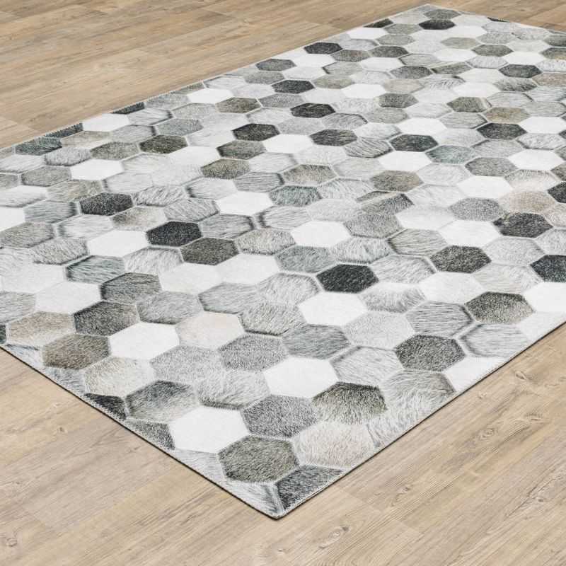 Marcel Geometric Block Animal Print Area Rug White/Gray - Captiv8e Designs, 4 of 11