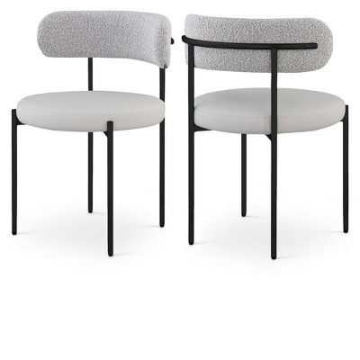 Meridian Furniture,Beacon Vegan Leather and Boucle Fabric Dining Chair, Set of 2