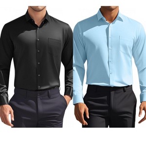 INSPIRE CHIC Men's Solid Long Sleeves Regular Fit Business Button Down Dress Shirts 2 Packs - 1 of 4