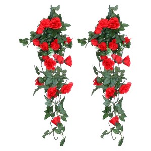 Unique Bargains Flower Silk Artificial Flowers Hanging Plants Vine Garland for Home - 1 of 4