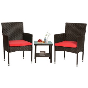 BestMassage 3-Piece Outdoor Patio Furniture Set Rattan Wicker Conversation Set - 1 of 4