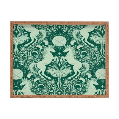 Avenie Unicorn Damask Green Rectangular Tray -Deny Designs