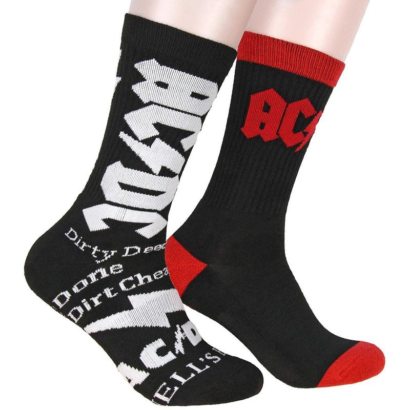 AC/DC Logo Athletic Crew Socks 2 Pair Pack For Men Multicoloured, 1 of 4