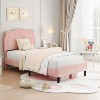 Coucheta Twin Upholstered Smart LED Bed Frame with Adjustable Bear Headboard, Pink Velvet Platform Bed for Kids/Girls, Wooden Slats Support, Pink - 2 of 4