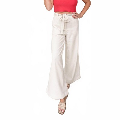 Women's Wide Leg Linen Belted Pants - DRESS FORUM