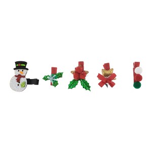 Unique Bargains Girl's Snowman Style Hair Clips Red Green 5 Pcs - 1 of 3