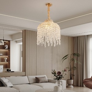 16 Inch 5-Light Crystal Pendant Light Chandelier Crystal Bead Strings and Gold Finish for Living Room, Bedroom, or Dining Area (Bulb Not Included) - 1 of 4
