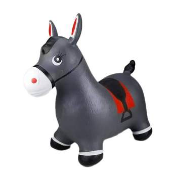 BounceZiez Inflatable Bouncy Ride On Hopper with Pump - Gray Horse