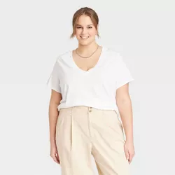 Women's Plus Size Short Sleeve V-Neck T-Shirt - A New Day™ White 3X