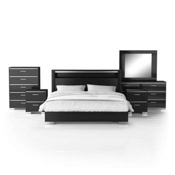 6pc Shorehaven Bedroom Set with 2 Nightstands Black/Chrome - miBasics