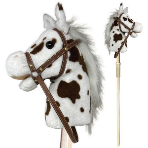 Playful Minds: Stick Pony - Pinto - White & Brown Spots, 34" Wood Stick Ride-On - 1 of 4