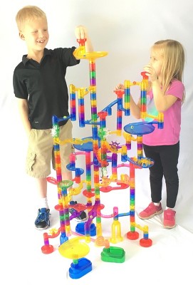 Translucent Marble Run Extreme Set with 300 Pieces and Glass Marbles