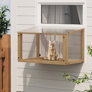 KWPZQEB Waterproof Window Cat Perch Catio, Wood Cat Window Box, Window Catio for Indoor Cats for Playing, Sunbathing, Napping,Nature Friendly Design - 1 of 4