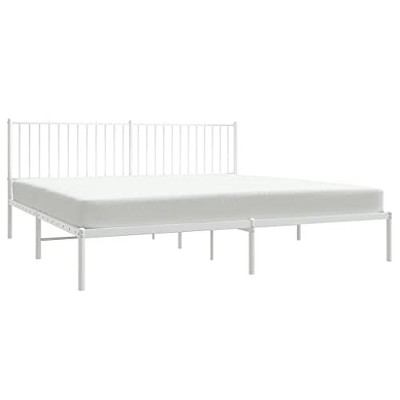 vidaXL Metal Bed Frame with Headboard Double Bed Base White 76"x79.9" King