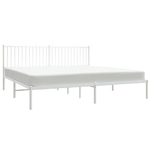 vidaXL Metal Bed Frame with Headboard Double Bed Base White 76"x79.9" King - 1 of 4