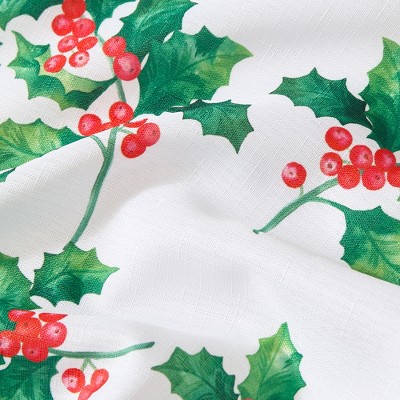Vintage Holly Scalloped Edge Red and Green Polyester Tablecloth