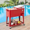 Costway 80-Quart Rolling Patio Cooler on Wheels with Side Handles Storage Shelf Cap Catcher Gray/Red - 2 of 4