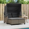 vidaXL Patio Sofa 2-Seater with Canopy and Stools Gray Poly Rattan - 3 of 4