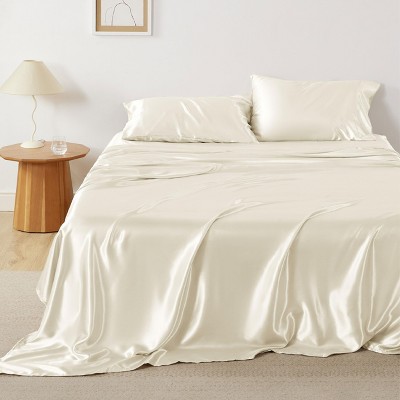 Bedsure | 4 Pcs Satin Sheets Set Similar to Silk Sheets Luxury & Ultra Soft, Non-Fading & Wrinkle Free