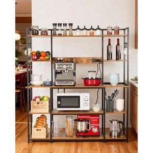Kitchen Bakers Rack– Rustic Brown Storage Shelf with Power Outlet,4-Tier Microwave Stand & Coffee Bar Table(Includes 6 S-Hooks for Pots) - 1 of 4