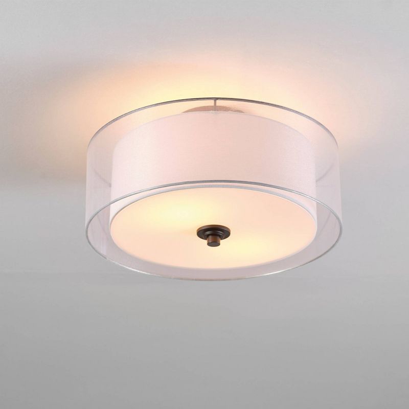 Alina 2-Light Matte Black Semi-Flush Mount Ceiling Light with White Linen Inner Shade - Globe Electric, 4 of 12