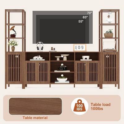 1/2/3pcs Entertainment Center Set with TV Stand & Bookshelves, 2 Bookcases or Single TV Stand for 70" TVs, Farmhouse Modern Living Room