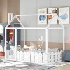 TopComfy Beds Twin Size Wood House Bed Frame with Fence Wood Construction Safety Fence Versatile for Kids Bedroom, White, 80.12"*14.17"*6.69" - 2 of 4