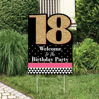 Big Dot of Happiness Chic 18th Birthday - Pink, Black and Gold - Party Decorations - Birthday Party Welcome Yard Sign