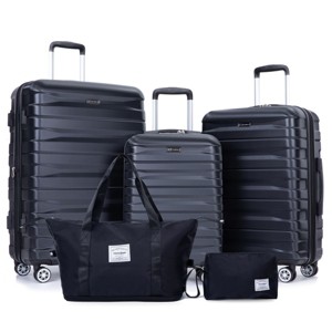 FURNIinspire Bag and Luggage Sets 5 Piece Expandable Hard Shell Suitcase Set Stylish Rolling Travel Luggage for Family, Black, 20.28"*11.42"*30.31" - 1 of 4