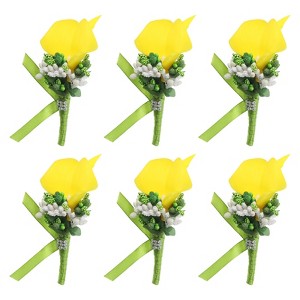 Unique Bargains Calla Lily Boutonnieres Silk Ribbon Artificial Flowers with Pins 2 Pcs - 1 of 4