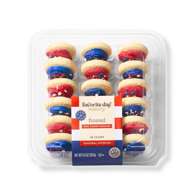 Patriotic Red &#38; Blue Mini Frosted Sugar Cookies - 9.4oz/18ct - Favorite Day&#8482;, 1 of 4